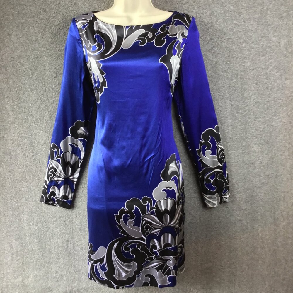 Cache Blue and Black Dress Sz 6 Long Sleeve